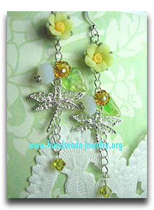 droganfly earrings with glass and czeh beads and clay flowers